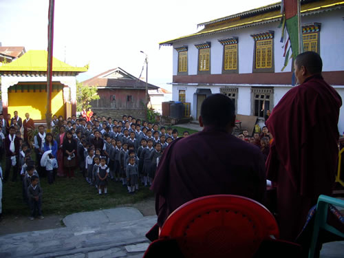 HE Jetsün Khandro Rinpoche addressing a group of school students and their teachers at Pema Yangtse.