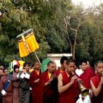 The procession of Mindrolling monks with the kudung of Kyabje Thrinley Norbu Rinpoche.