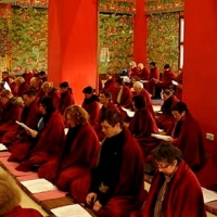 Practitioners in the Great Stupa at Mindrolling Monastery