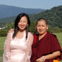 Jetsün Khandro Rinpoche with Jetsün Dechen Paldrön at Lotus Garden.