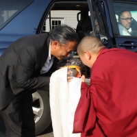 His Eminence Dzigar Kongtrul Rinpoche is welcomed to the 2012 Lotus Garden Shedra by Jetsün Khandro Rinpoche.