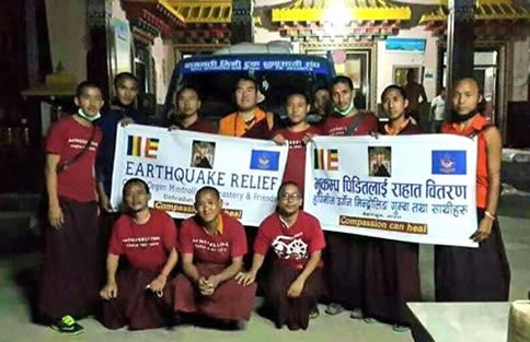 Monks gather for a photo before departing to the earthquake area.