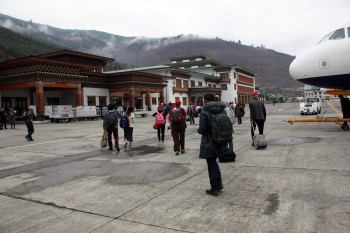 Arrival at Bhutan&#039;s main airport in Paro.