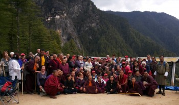 The tired but happy group gathers at the half-way point for lunch and a portrait.