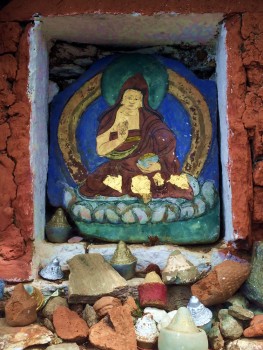 Guru Rinpoche shrine with tsa-tsas long the path to Taktsang.