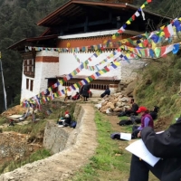 Practicing outside the temple of Vajrayogini.