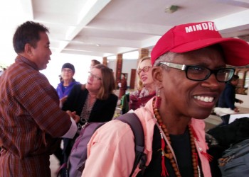 Group members say farewell to Tenga la, the tour leader at the airport.