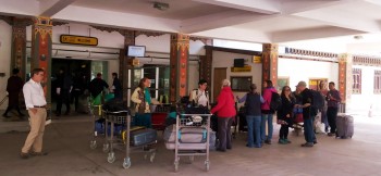 Group members gather at Paro Airport for departure.