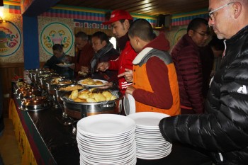 A wonderful dinner is served at the Puenzhi Guest House in Trongsa.  All food in Bhutan is organic since it is illegal to use pesticides.