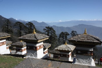 Some of the 108 chotens built at Dochula Pass as a memorial to fall Bhutanese soldiers.