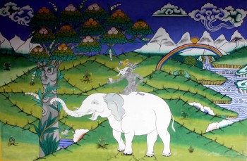 Illustration at hotel entrance in Trongsa.