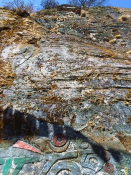 Mantra carved in rock near the retreat cave of Longchenpa at Ch&ouml;drak Monastery.