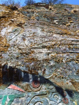 Mantra carved in rock near the retreat cave of Longchenpa at Chödrak Monastery.