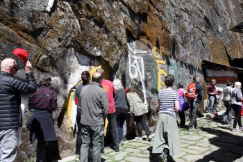 Mantras carved in rock.