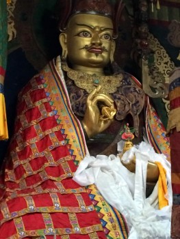 Statue of Guru Rinpoche in Tharpaling Monastery shrine room.