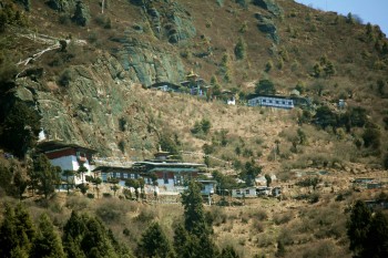 View of Tharpaling Monastery (lower) and Ch&ouml;drak Monastery (upper)&mdash;sacred sites of Longchen Rabjam.