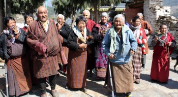 Townspeople arrive to request blessings from Jets&uuml;n Khandro Rinpoche.
