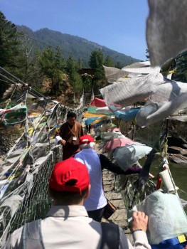 On the suspension bridge.