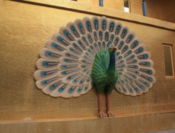 Detail of peacock on the exterior of Buddha Dordenma&#039;s throne.