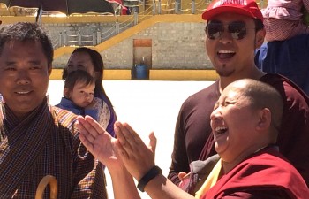 Jetsün Khandro Rinpoche with Dungse Rinpoche, Jetsün Dechen Paldron, Umdze Tulku Ngawang Jigdral Kunga la and tour coordinator Tenpa Choepel at Kunsel Phodrang.