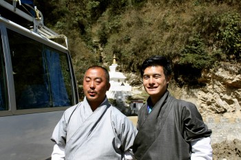 Driver Samdrub la and guide Kenzang la from bus number 4.