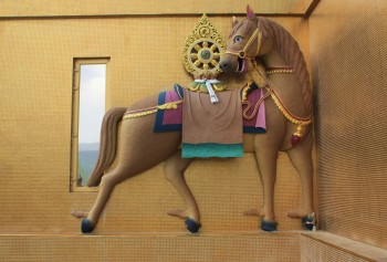 Detail of the 'supreme steed' on the exterior of the throne of Buddha Dordenma.