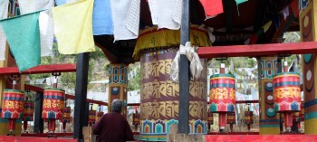 Prayer wheels at Drak Karpo.