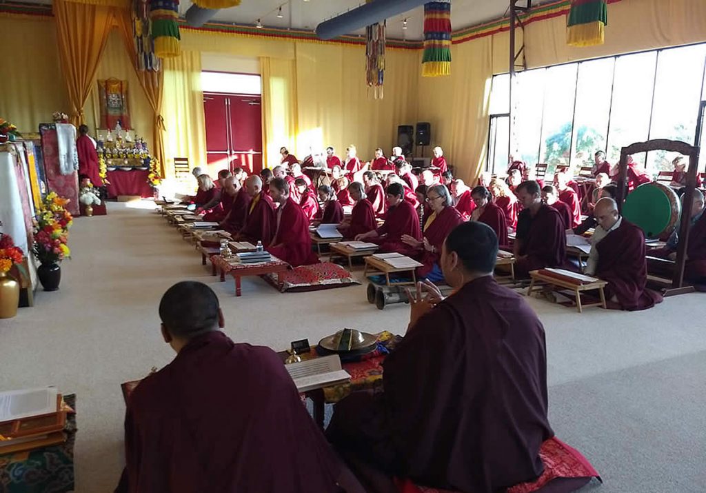 Students and Mindrolling Monks during a practice